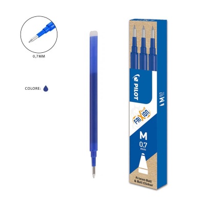 3 Refill ricarica per penna pilot frixion 0,7 Colore  blu