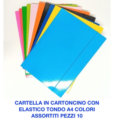CARTELLA IN CARTONCINO CON ELASTICO TONDO A4 COLORI ASSORTITI PEZZI 10