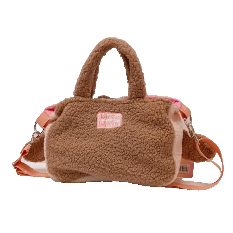 Borsa A Tracolla Invernale In Peluche Morbido, Grande Capacità, Per Donna, Colori Verde/Beige/Grigio/Rosa/Rosso, 29x28,5x14 Cm