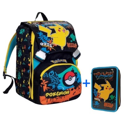 ZAINO SCUOLA SDOPPIABILE BIG POKEMON SEVEN + ASTUCCIO 3 ZIP