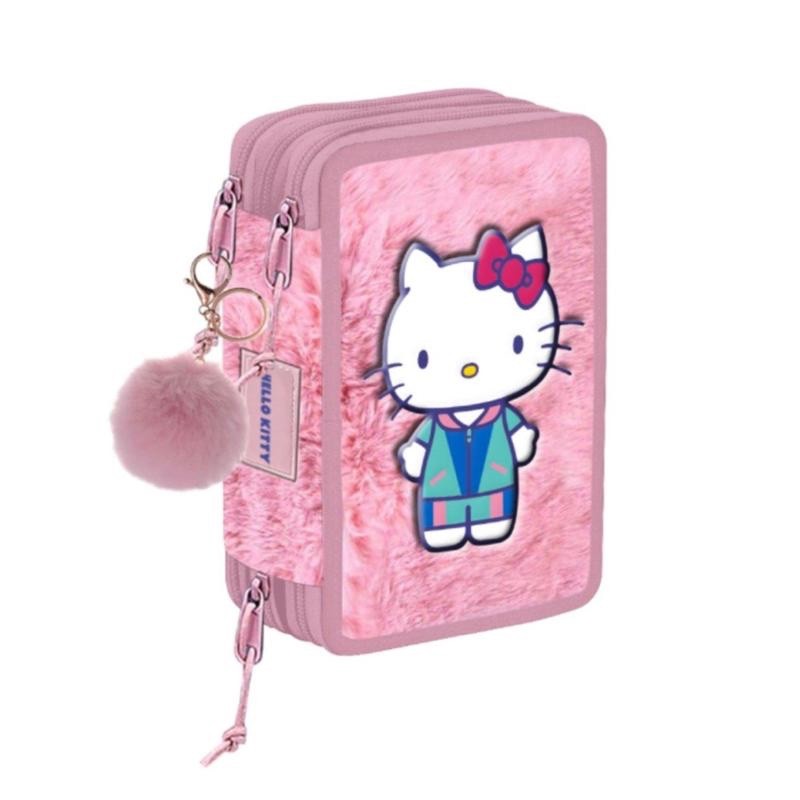Astuccio Hello Kitty con 3 scomparti e cerniere resistenti | Astuccio Hello Kitty grande per ragazze, organizer per articoli scolastici e accessori