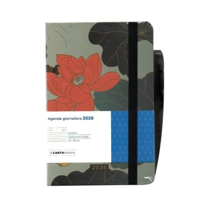 AGENDA GIORNALIERA 12X18 CON PENNA CARTOMANIA RED FLOWER 2026