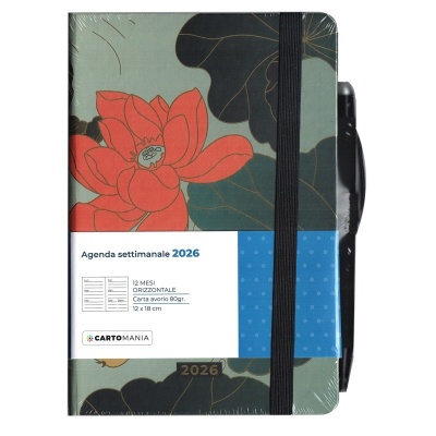 AGENDA SETTIMANALE 12X18 CON PENNA CARTOMANIA SEVEN  2026 FLOWER RED