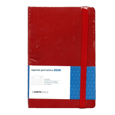 AGENDA GIORNALIERA CON ELASTICO ROSSO BORDEAUX 12X18 CARTOMANIA 2026