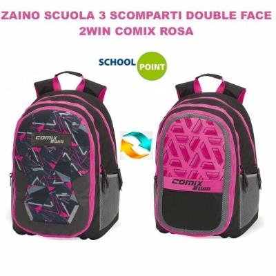 ZAINO SCUOLA 3 SCOMPARTI DOUBLE FACE 2WIN COMIX ROSA