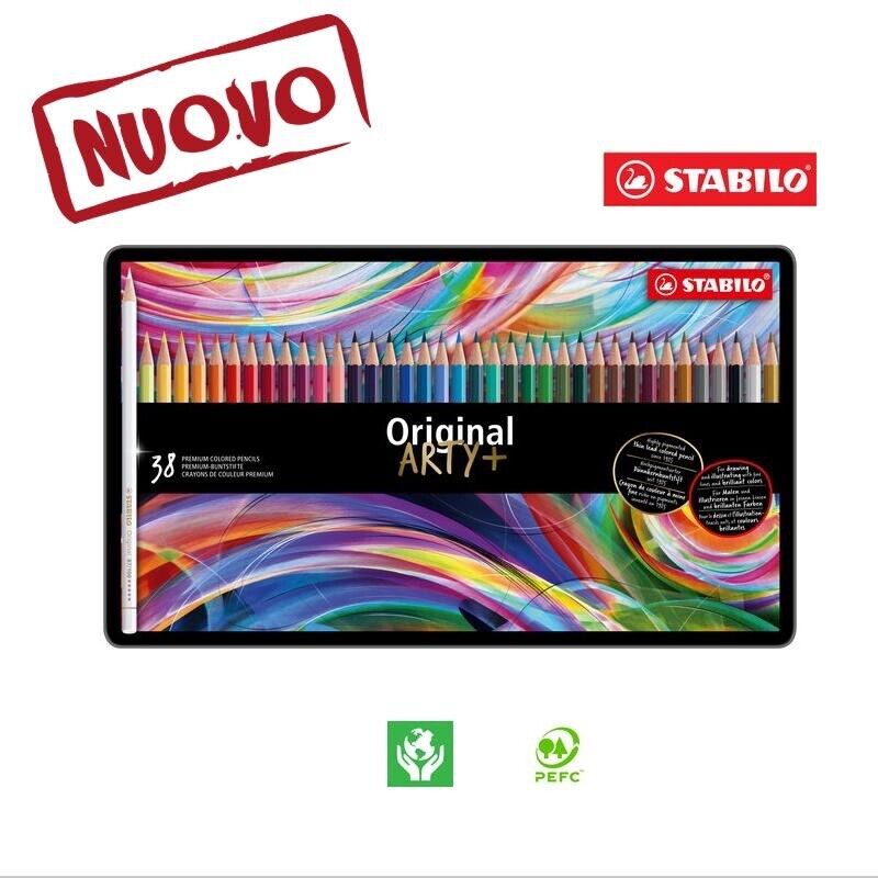 Matite colorate premium STABILO original Arty+ con custodia in metallo da 38 pz