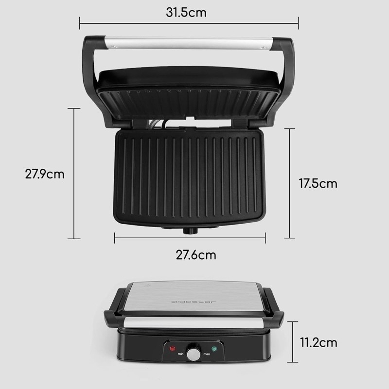 GRIGLIA BISTECCHIERA ELETTRICA ANTIADERENTE 1500W APERTURA 180? AIGOSTAR - immagine 4