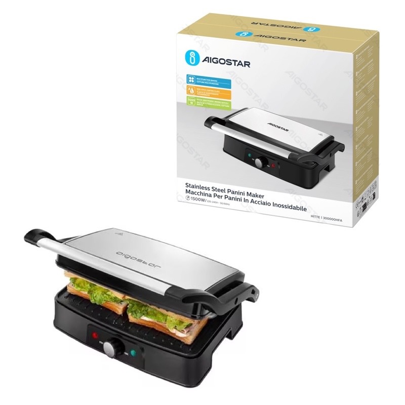 GRIGLIA BISTECCHIERA ELETTRICA ANTIADERENTE 1500W APERTURA 180? AIGOSTAR - immagine 5