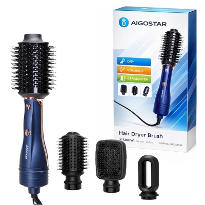 Kit Spazzole Aria Calda 1200W Aigostar 3 in 1 Styling Professionale Blu Oro