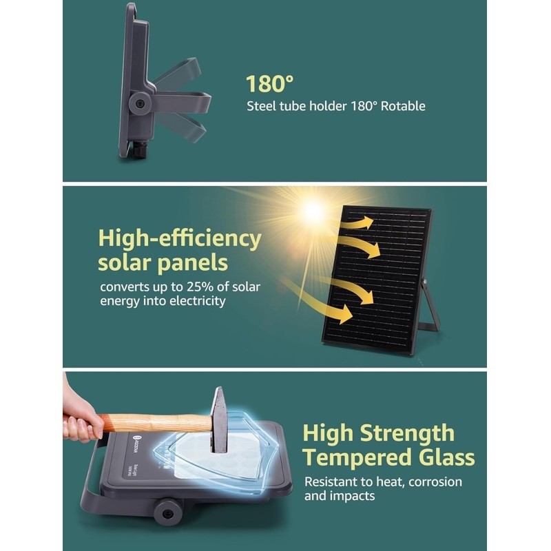Faro LED Solare Aigostar 50W 500lm 6500K IP65 Luce Fredda Automatico - immagine 2