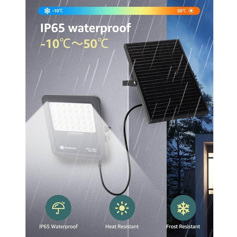 Faro LED Solare Aigostar 50W 500lm 6500K IP65 Luce Fredda Automatico - immagine 3