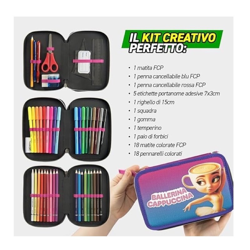 Astuccio 3 Zip Scuola Brainrot Ballerina Cappuccina - immagine 3