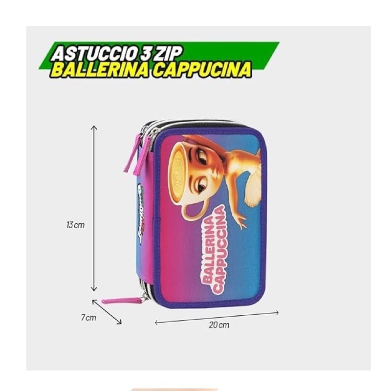 Astuccio 3 Zip Scuola Brainrot Ballerina Cappuccina - immagine 4