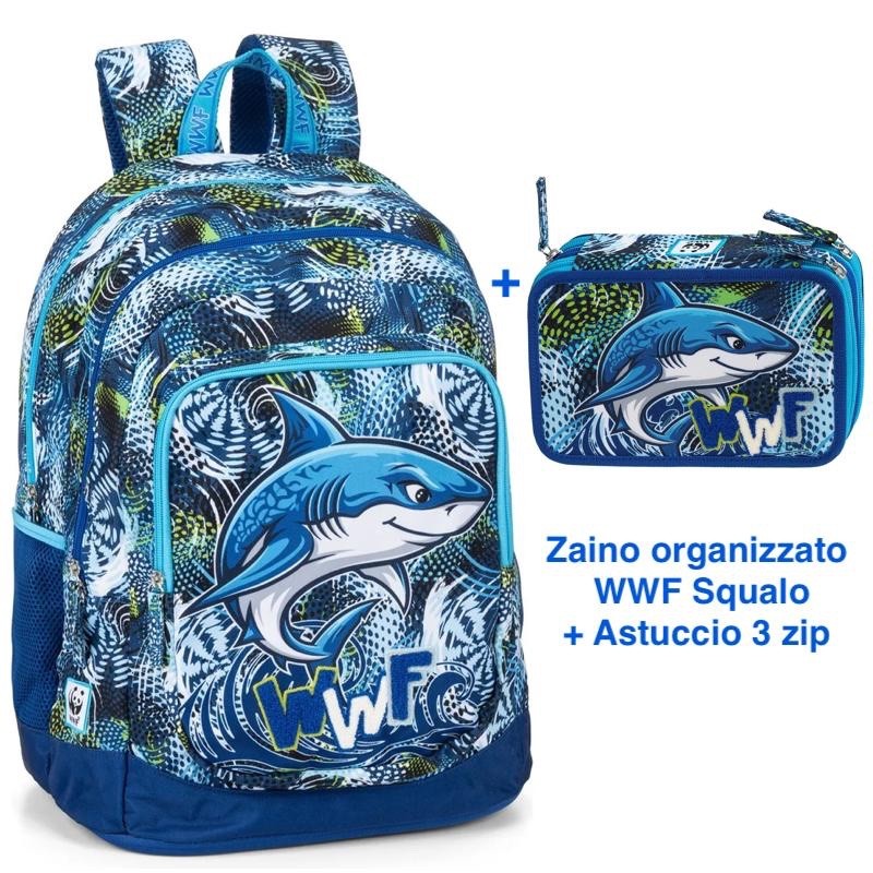 Zaino organizzato WWF Squalo + Astuccio 3 zip