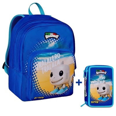 Zaino Scuola Seven Doppio Scomparto Tralalero Tralala Brainrot + Astuccio 3 zip