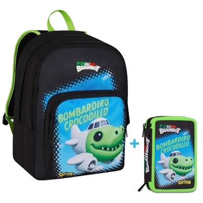 Zaino Scuola Seven  Bombardiro Crocodillo Brainrot + Astuccio 3 zip