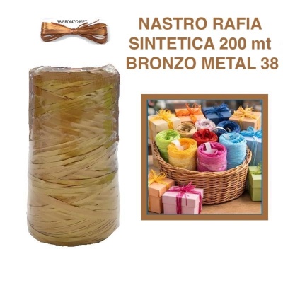 ROTOLO NASTRO RAFIA 200 mt BRONZO METAL 38  BOLIS