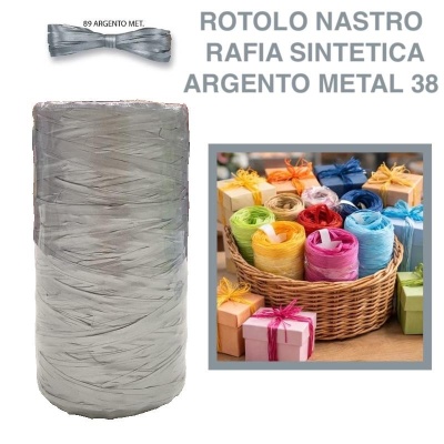 ROTOLO NASTRO RAFIA SINTETICA 200 mt ARGENTO METAL 38  BOLIS