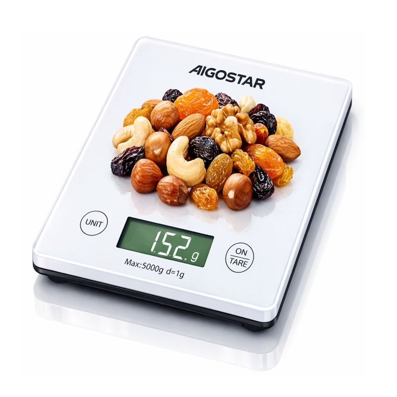 Bilancia da Cucina Digitale Aigostar 5 kg Vetro Temperato Funzione Tara LCD