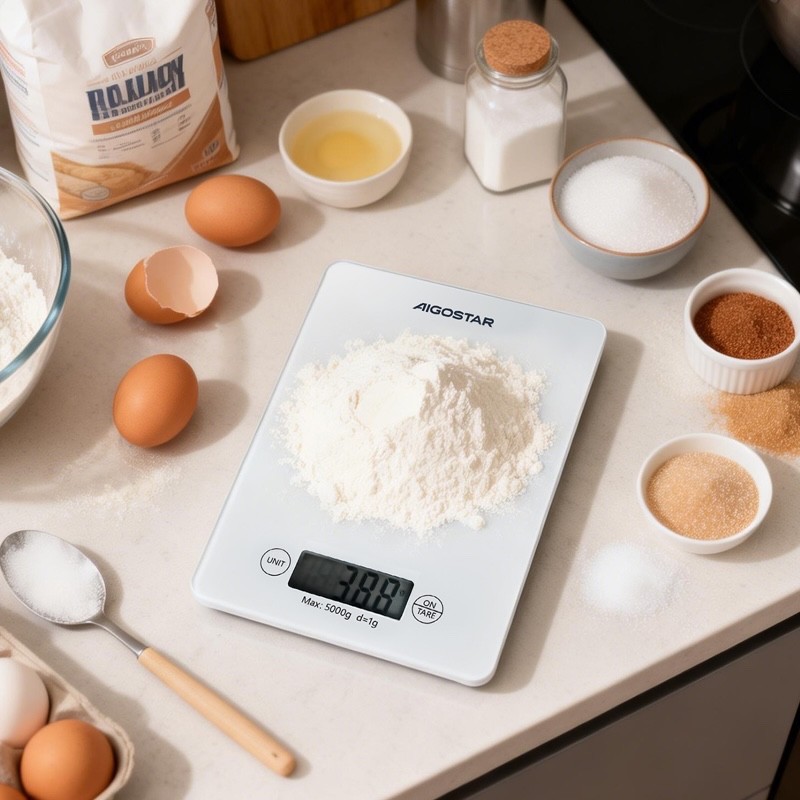 Bilancia da Cucina Digitale Aigostar 5 kg Vetro Temperato Funzione Tara LCD - immagine 2