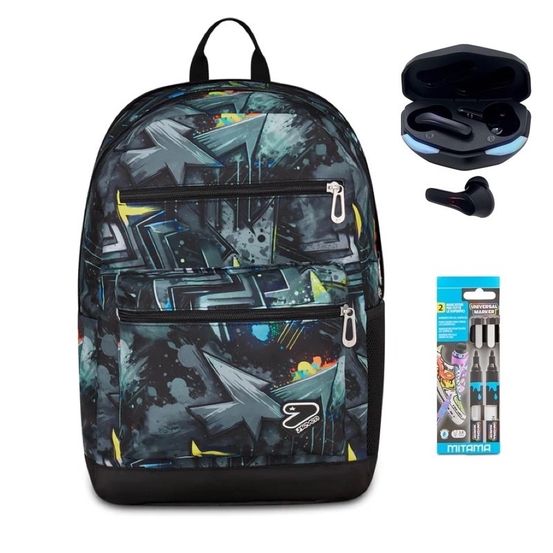 ZAINO SEVEN THE DOUBLE REVERSIBILE CON EARPHONES WIRELESS COLOR ESCAPE