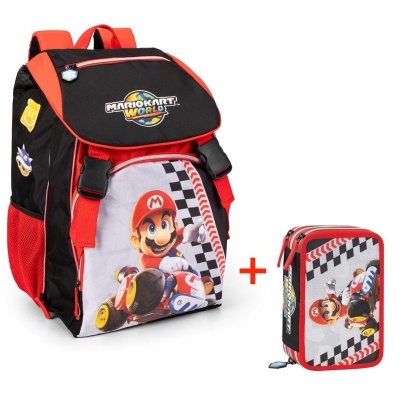 Zaino Estensibile Super Mario Kart World  + Astuccio Scuola 3 zip