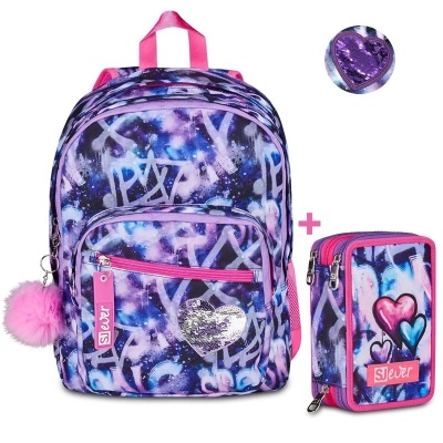 Zaino Scuola SJ Seven Gang Ever Multiviolet Doppio Scomparto + Astuccio 3 Zip