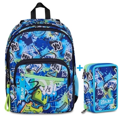 Zaino Scuola SJ Seven Gang Ever Cloudy Blue Doppio Scomparto + Astuccio 3 Zip