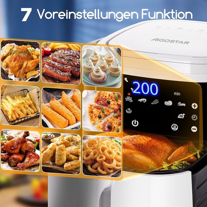 Friggitrice ad aria calda Smart Aigostar 7 L Colore Bianco - immagine 3