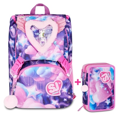 ZAINO ESTENSIBILE SEVEN SJ GANG BIG FLUFFY PINK GIRL  + ASTUCCIO 3 ZIP
