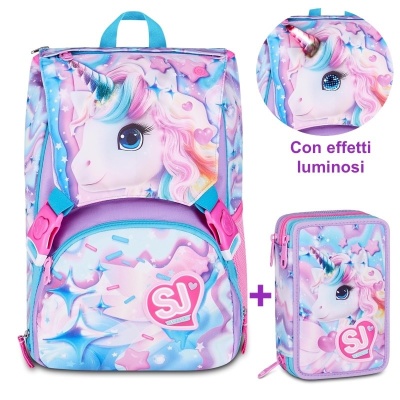 ZAINO ESTENSIBILE SEVEN SJ GANG BIG LED UNICORN GIRL  + ASTUCCIO 3 ZIP