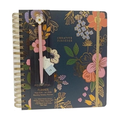 DIARIO AGENDA SPIRALATA LARGE 18 MESI SETTIMANALE FLOREALE NAVY CON PENNA