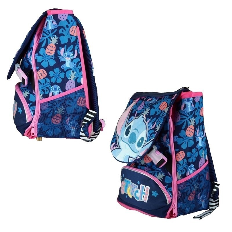 Zaino Estensibile Stitch Disney Blu con Patch Peluche + Astuccio 3 Zip - immagine 3