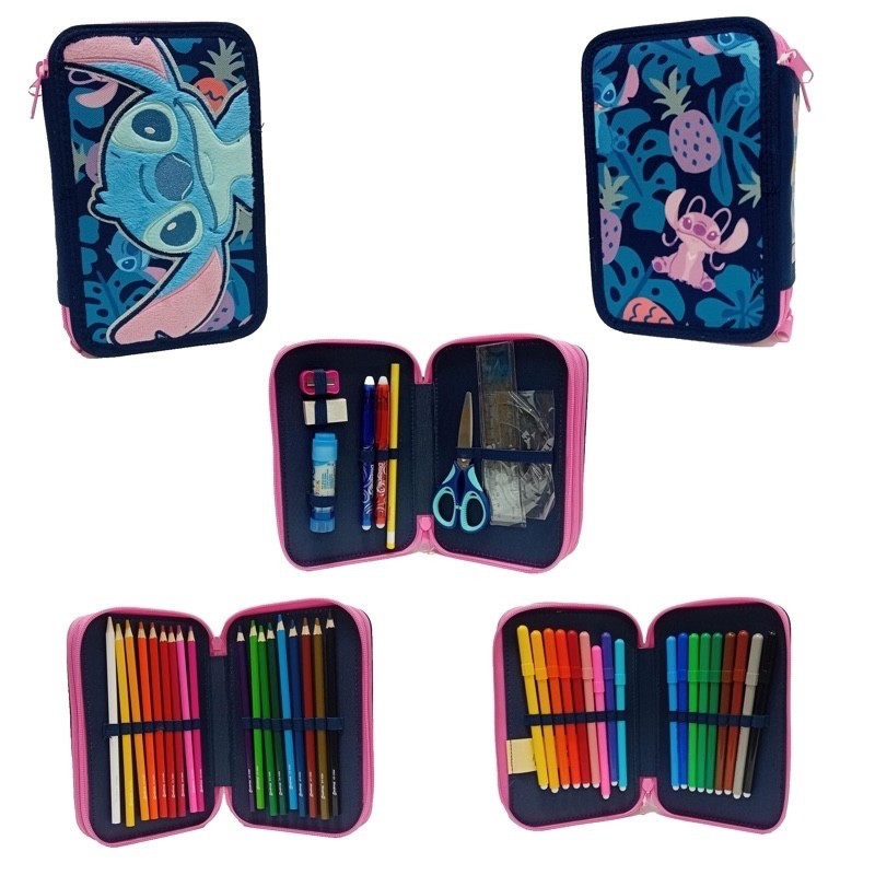 Zaino Estensibile Stitch Disney Blu con Patch Peluche + Astuccio 3 Zip - immagine 4