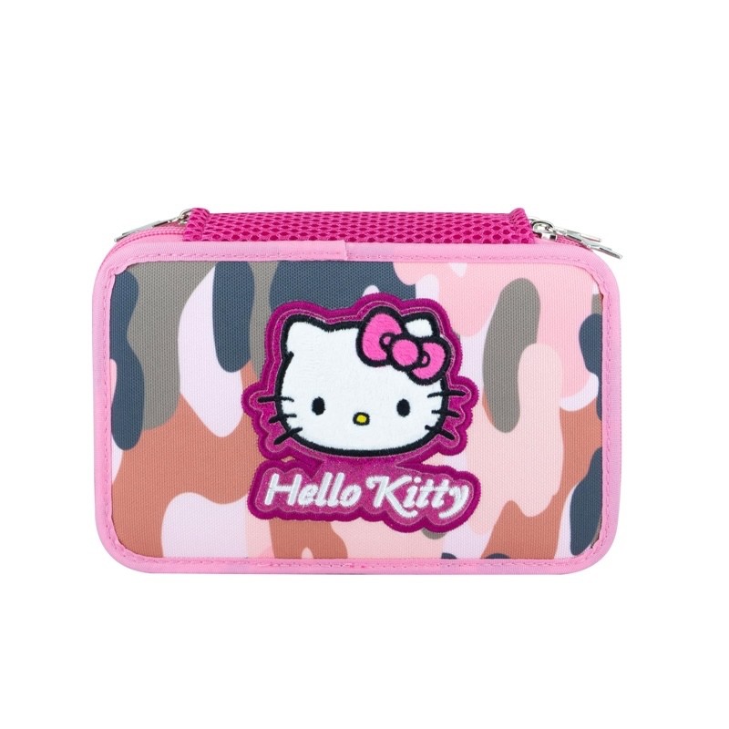 Zaino Estensibile Hello Kitty Camouflage Rosa con Patch Peluche + Astuccio 3 Zip - immagine 3