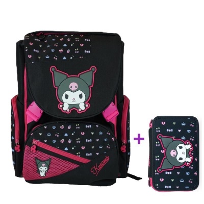 Zaino Estensibile Kuromi Scuola Nero + Astuccio 3 Zip
