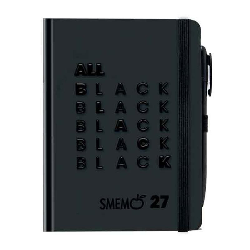 Diario Agenda Smemoranda All Black giornaliera 12 mesi nero con elastico 2026/27