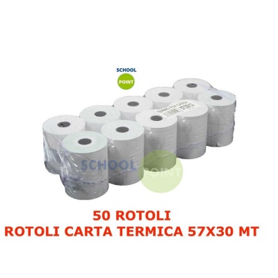 50 ROTOLI CARTA TERMICA 57X30 MT OMOLOGATI PER REGISTRATORE DI CASSA
