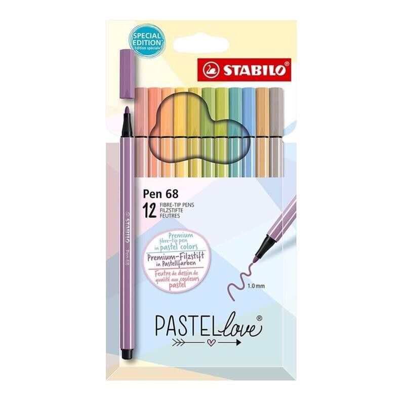PENNARELLI PEN 68 COLORI PASTELLO LOVE- STABILO CONF. 12 PZ