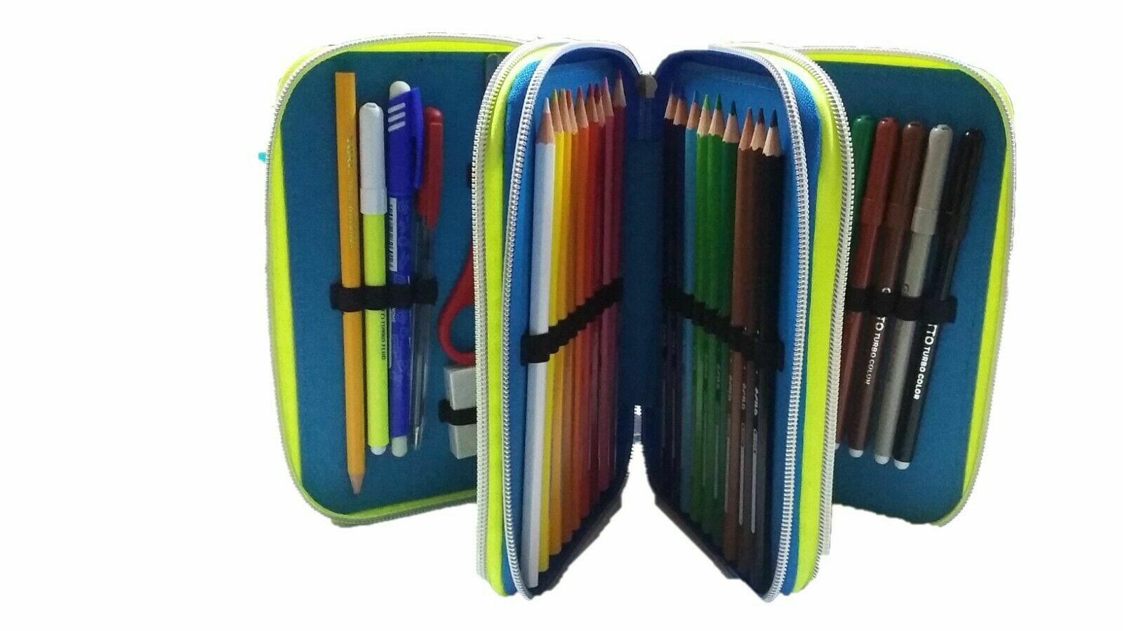 Astuccio Scuola Comix Extreme Blu Triplo 3 Zip Completo con Colori - immagine 2
