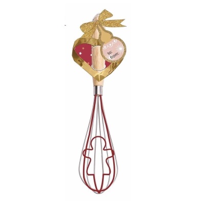 FRUSTA DA CUCINA IN PLASTICA CON MANICO DI LEGNO  CON FORMA PER BISCOTTI CUORE