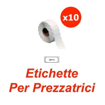 10 Rotoli Etichette Per Prezzatrici 26x12 mm Carta bianca