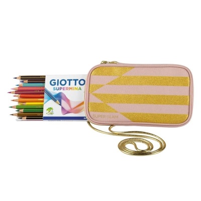 Astuccio Giotto Supermina Da 12 Colori + Pochette Super Glam Rosa