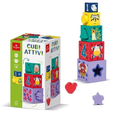 CUBI ATTIVI 100% fsc DAL NEGRO 24M+ GIOCO  EDUCATIVO LEGNO