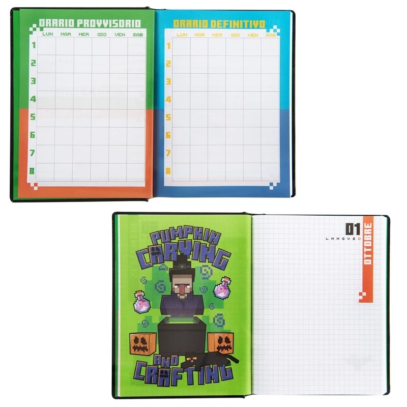 DIARIO SCUOLA MINECRAFT 12 MESI 2025/26 GIORNALIERO NON DATATO BLACK PIXEL - immagine 3