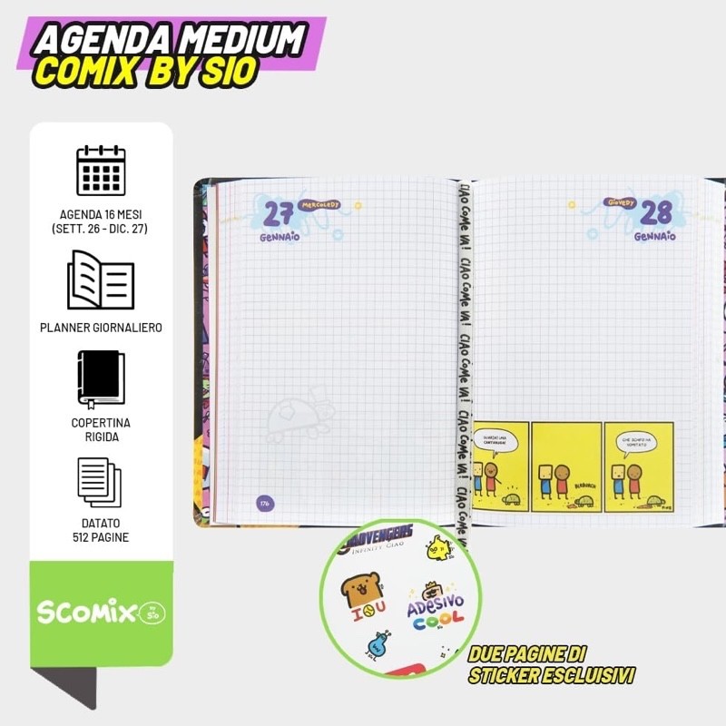 Diario Agenda Medium 16 Mesi 2026/2027 Scomix by Sio Black - immagine 3