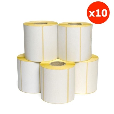 10 ROTOLI  ETICHETTE TERMICHE ADESIVE MM. 60X75 E. 500 FORO 40